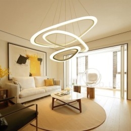 Suspension contemporaine moderne à 3 lampes en alliage d'aluminium avec abat-jour en acrylique et variateur d'intensité avec télécommande