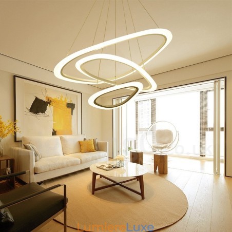 Suspension contemporaine moderne à 3 lampes en alliage d'aluminium avec abat-jour en acrylique et variateur d'intensité avec télécommande Suspension contemporaine moderne à 3 lampes en alliage d'aluminium avec abat-jour en acrylique et variateur d'intensité avec télécommande