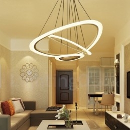Suspension contemporaine moderne à 3 lampes en alliage d'aluminium avec abat-jour en acrylique et variateur d'intensité avec télécommande