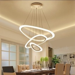 Suspension contemporaine moderne à 3 lampes en alliage d'aluminium avec abat-jour en acrylique et variateur d'intensité avec télécommande