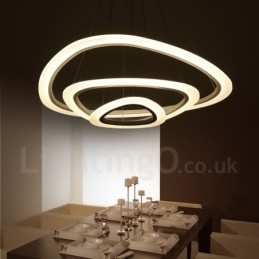 Suspension contemporaine moderne à 3 lampes en alliage d'aluminium avec abat-jour en acrylique et variateur d'intensité avec télécommande
