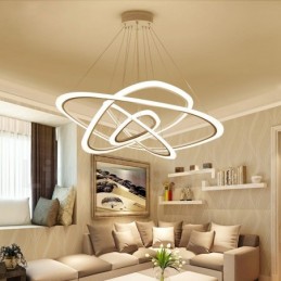 Suspension contemporaine moderne à 4 lampes en alliage d'aluminium avec abat-jour en acrylique et variateur d'intensité avec télécommande