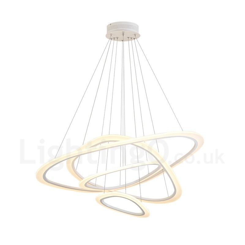 Suspension contemporaine moderne à 4 lampes en alliage d'aluminium avec abat-jour en acrylique et variateur d'intensité avec télécommande