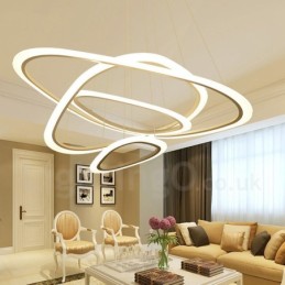 Suspension contemporaine moderne à 4 lampes en alliage d'aluminium avec abat-jour en acrylique et variateur d'intensité avec télécommande