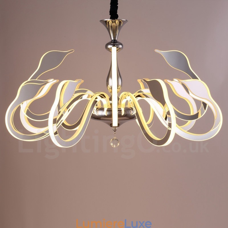 Lustre contemporain moderne à 12 lumières en acier à intensité variable avec abat-jour en acrylique