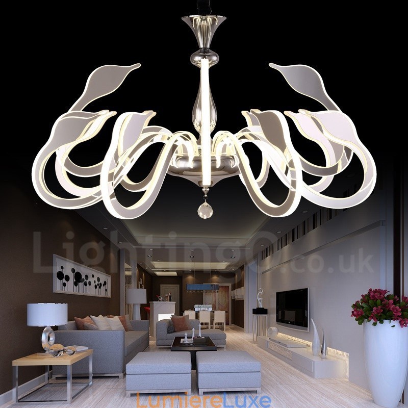 Lustre contemporain moderne à 12 lumières en acier à intensité variable avec abat-jour en acrylique