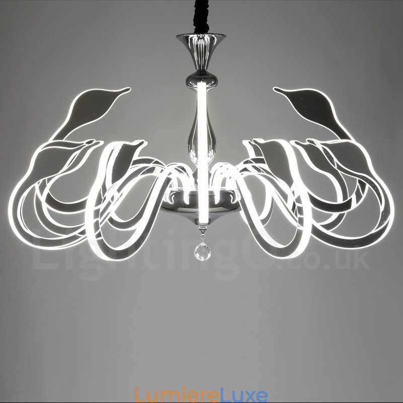 Lustre contemporain moderne à 12 lumières en acier à intensité variable avec abat-jour en acrylique