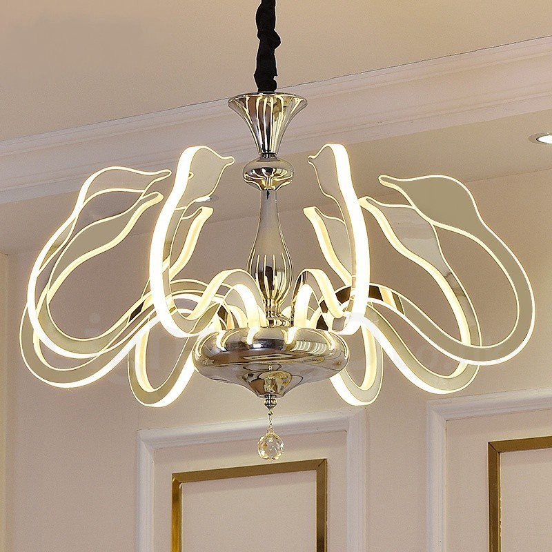 Lustre contemporain moderne à 8 lumières en acier à intensité variable avec abat-jour en acrylique