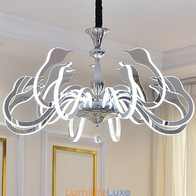 Lustre contemporain moderne à 10 lumières en acier à intensité variable avec abat-jour en acrylique