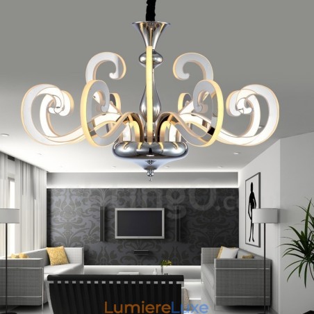 Lustre contemporain moderne à 12 lumières en acier à intensité variable avec abat-jour en acrylique Lustre contemporain moderne à 12 lumières en acier à intensité variable avec abat-jour en acrylique