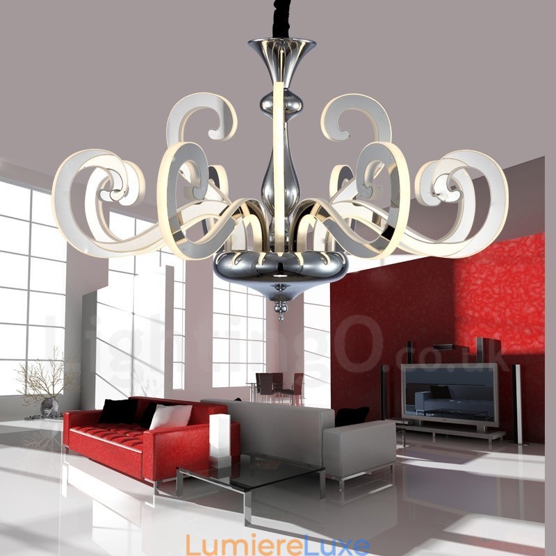 Lustre contemporain moderne à 12 lumières en acier à intensité variable avec abat-jour en acrylique