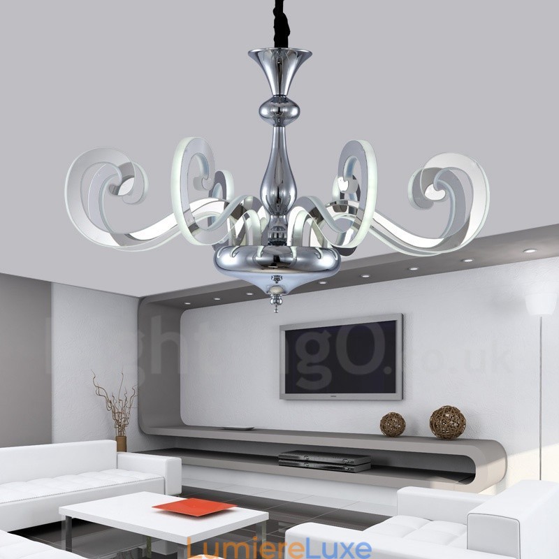 Lustre contemporain moderne à 8 lumières en acier à intensité variable avec abat-jour en acrylique