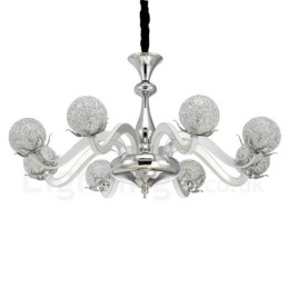 Lustre contemporain moderne à 8 lumières en acier à intensité variable avec abat-jour en alliage d'aluminium
