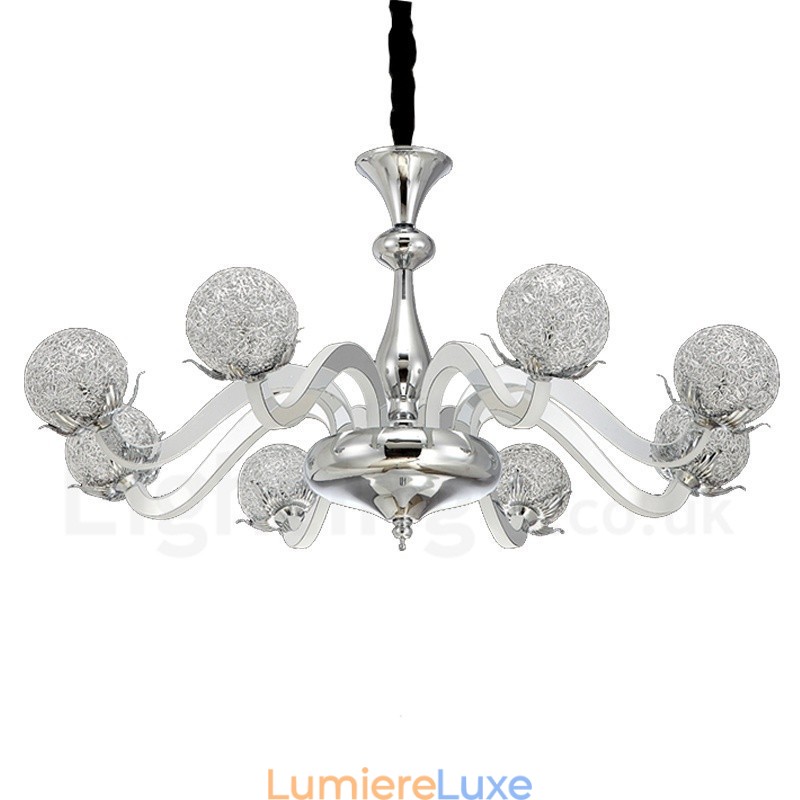 Lustre contemporain moderne à 8 lumières en acier à intensité variable avec abat-jour en alliage d'aluminium