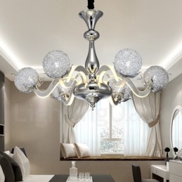 Lustre contemporain moderne à 6 lumières en acier à intensité variable avec abat-jour en alliage d'aluminium