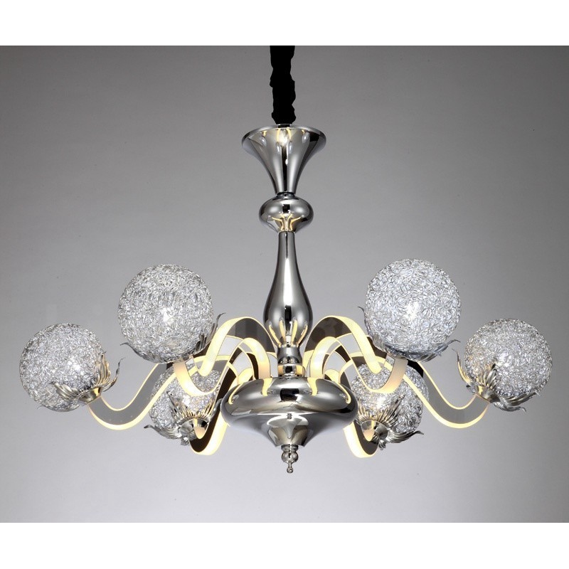 Lustre contemporain moderne à 6 lumières en acier à intensité variable avec abat-jour en alliage d'aluminium