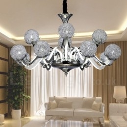 Lustre contemporain moderne à 12 lumières en acier à intensité variable avec abat-jour en alliage d'aluminium