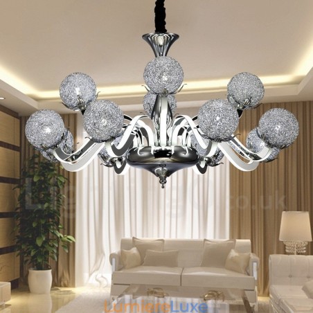 Lustre contemporain moderne à 12 lumières en acier à intensité variable avec abat-jour en alliage d'aluminium Lustre contemporain moderne à 12 lumières en acier à intensité variable avec abat-jour en alliage d'aluminium