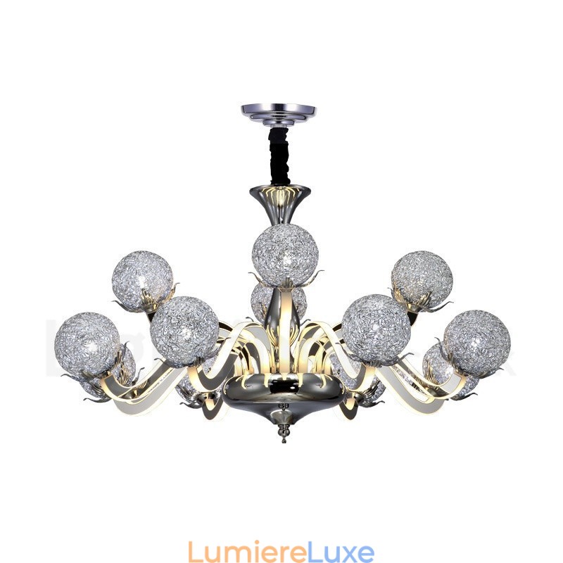 Lustre contemporain moderne à 12 lumières en acier à intensité variable avec abat-jour en alliage d'aluminium