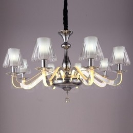 Lustre contemporain moderne à 8 lumières en acier à intensité variable avec abat-jour en verre