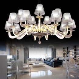 Lustre contemporain moderne à 15 lumières en acier à intensité variable avec abat-jour en verre