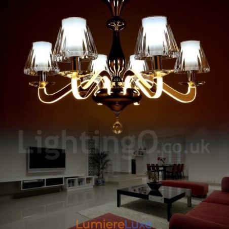 Lustre contemporain moderne à 6 lumières en acier à intensité variable avec abat-jour en verre Lustre contemporain moderne à 6 lumières en acier à intensité variable avec abat-jour en verre