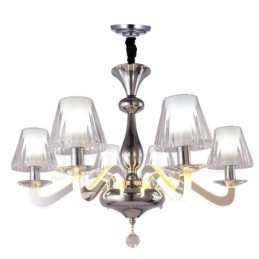 Lustre contemporain moderne à 6 lumières en acier à intensité variable avec abat-jour en verre