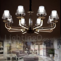 Lustre contemporain moderne à 8 lumières en cristal à intensité variable avec abat-jour en verre