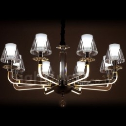 Lustre contemporain moderne à 8 lumières en cristal à intensité variable avec abat-jour en verre