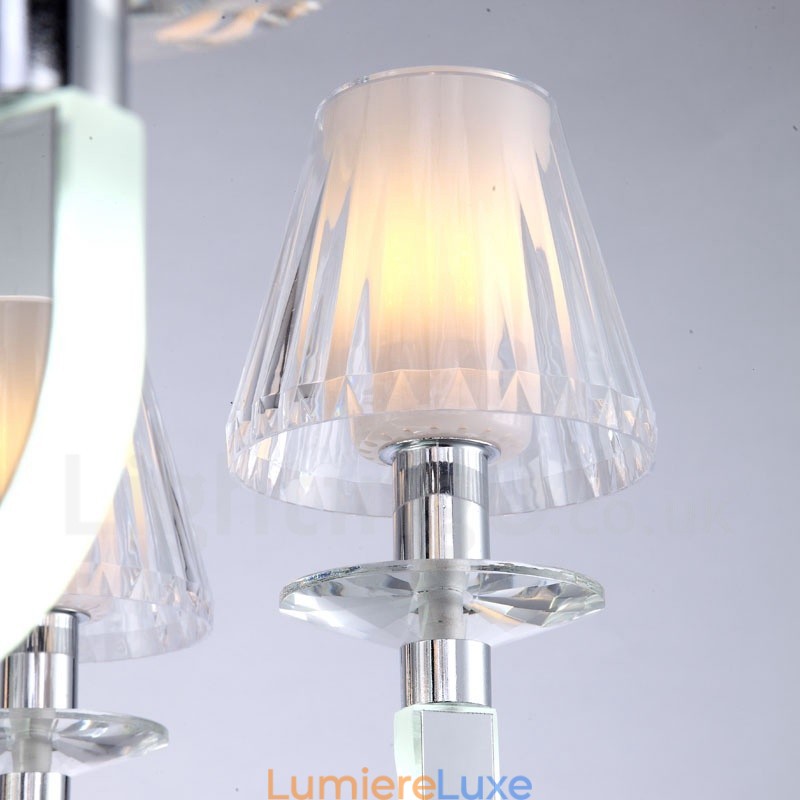 Lustre contemporain moderne à 8 lumières en cristal à intensité variable avec abat-jour en verre