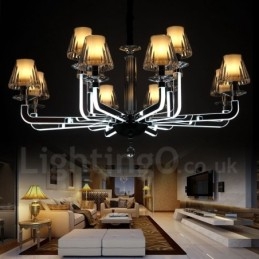 Lustre contemporain moderne à 12 lumières en cristal à intensité variable avec abat-jour en verre