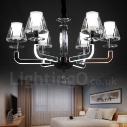 Lustre contemporain moderne à 6 lumières en cristal à intensité variable avec abat-jour en verre