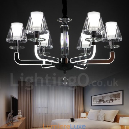 Lustre contemporain moderne à 6 lumières en cristal à intensité variable avec abat-jour en verre Lustre contemporain moderne à 6 lumières en cristal à intensité variable avec abat-jour en verre