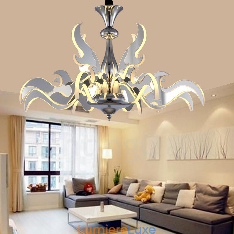 Lustre contemporain moderne à 12 lumières en acier à intensité variable avec abat-jour en acrylique