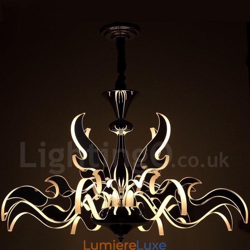 Lustre contemporain moderne à 12 lumières en acier à intensité variable avec abat-jour en acrylique