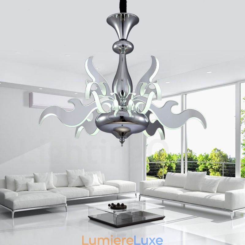Lustre contemporain moderne à 9 lumières en acier à intensité variable avec abat-jour en acrylique