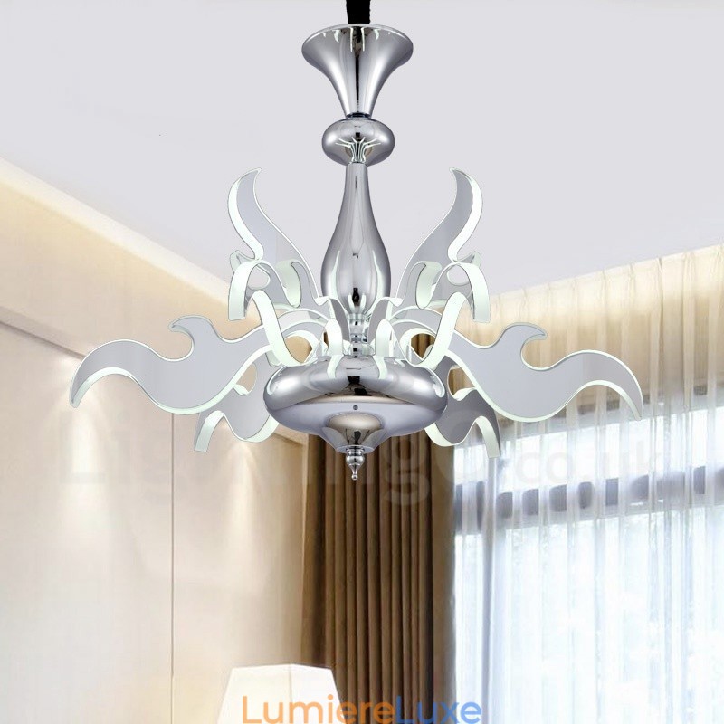 Lustre contemporain moderne à 9 lumières en acier à intensité variable avec abat-jour en acrylique