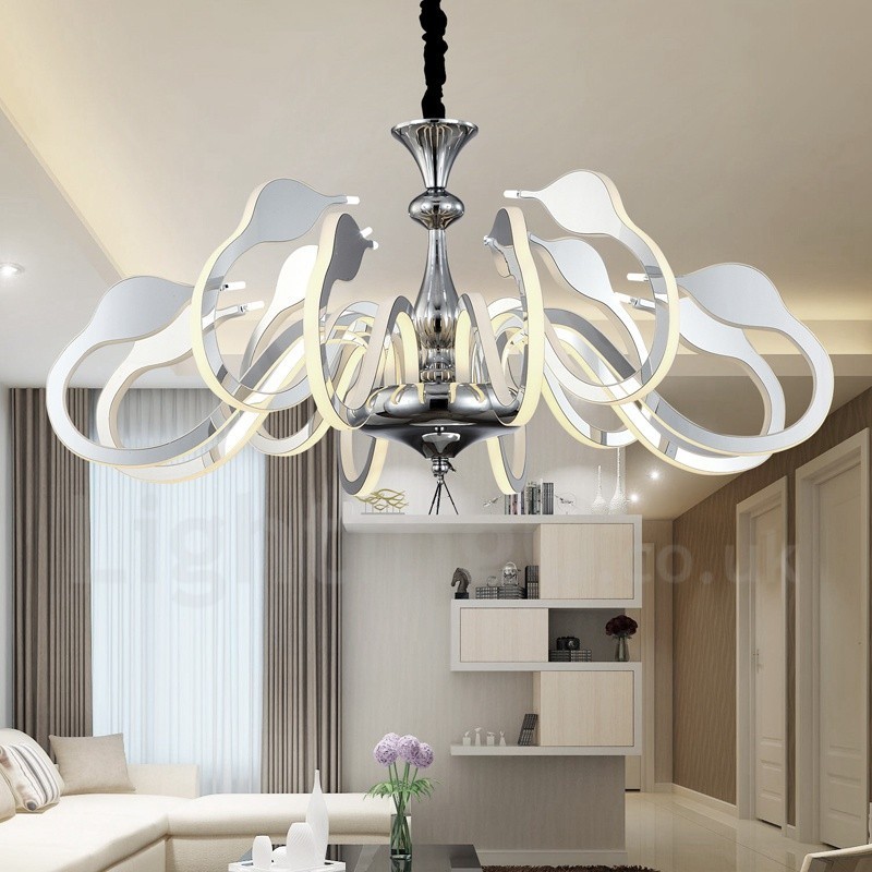Lustre contemporain moderne à 12 lumières en acier à intensité variable avec abat-jour en acrylique