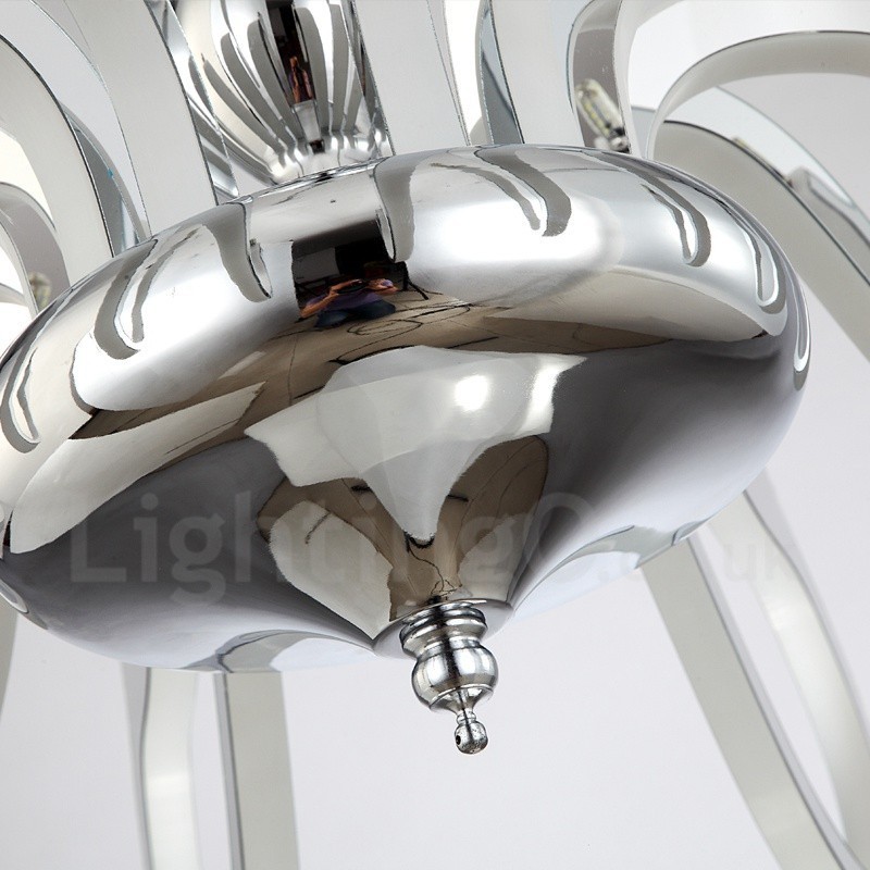 Lustre contemporain moderne à 12 lumières en acier à intensité variable avec abat-jour en acrylique