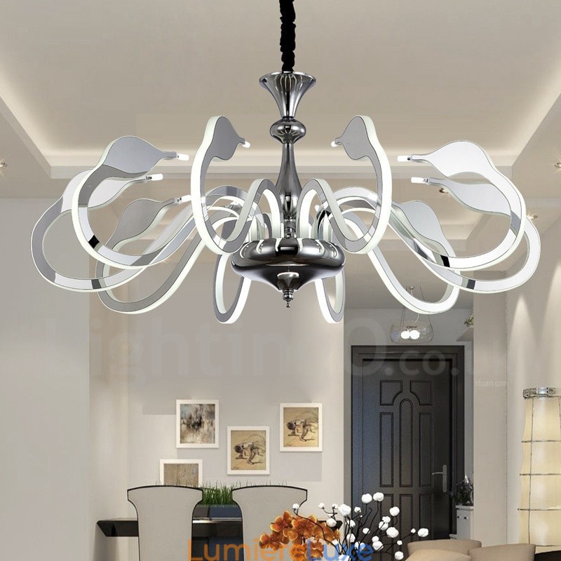 Lustre contemporain moderne à 10 lumières en acier à intensité variable avec abat-jour en acrylique
