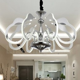 Lustre contemporain moderne à 8 lumières en acier à intensité variable avec abat-jour en acrylique