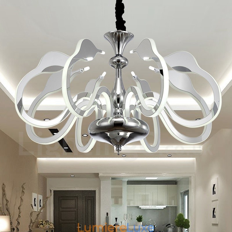 Lustre contemporain moderne à 8 lumières en acier à intensité variable avec abat-jour en acrylique