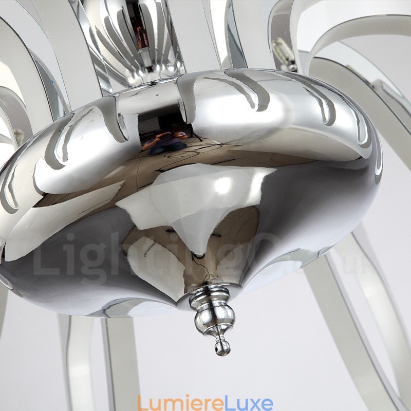 Lustre contemporain moderne à 8 lumières en acier à intensité variable avec abat-jour en acrylique