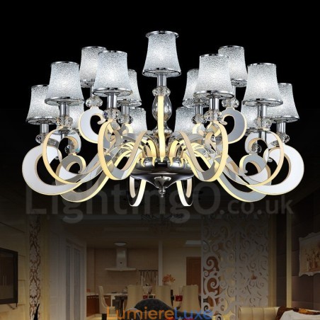 Lustre contemporain moderne à 15 lumières en acier à intensité variable avec abat-jour en verre Lustre contemporain moderne à 15 lumières en acier à intensité variable avec abat-jour en verre
