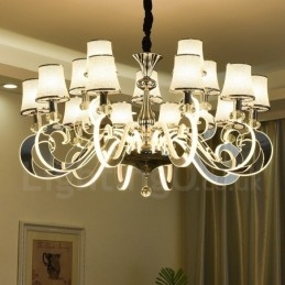 Lustre contemporain moderne à 15 lumières en acier à intensité variable avec abat-jour en verre