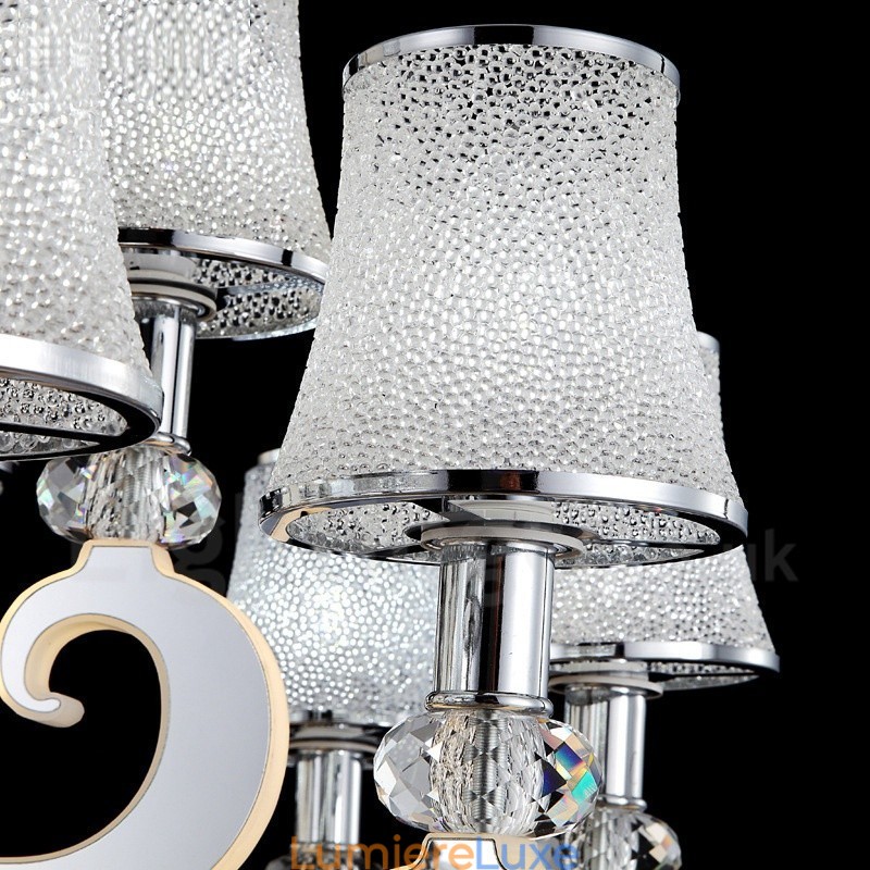 Lustre contemporain moderne à 15 lumières en acier à intensité variable avec abat-jour en verre