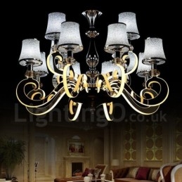 Lustre contemporain moderne à 12 lumières en acier à intensité variable avec abat-jour en verre