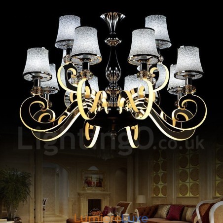 Lustre contemporain moderne à 12 lumières en acier à intensité variable avec abat-jour en verre Lustre contemporain moderne à 12 lumières en acier à intensité variable avec abat-jour en verre