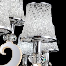 Lustre contemporain moderne à 12 lumières en acier à intensité variable avec abat-jour en verre