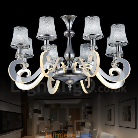 Lustre contemporain moderne à 8 lumières en acier à intensité variable avec abat-jour en verre Lustre contemporain moderne à 8 lumières en acier à intensité variable avec abat-jour en verre